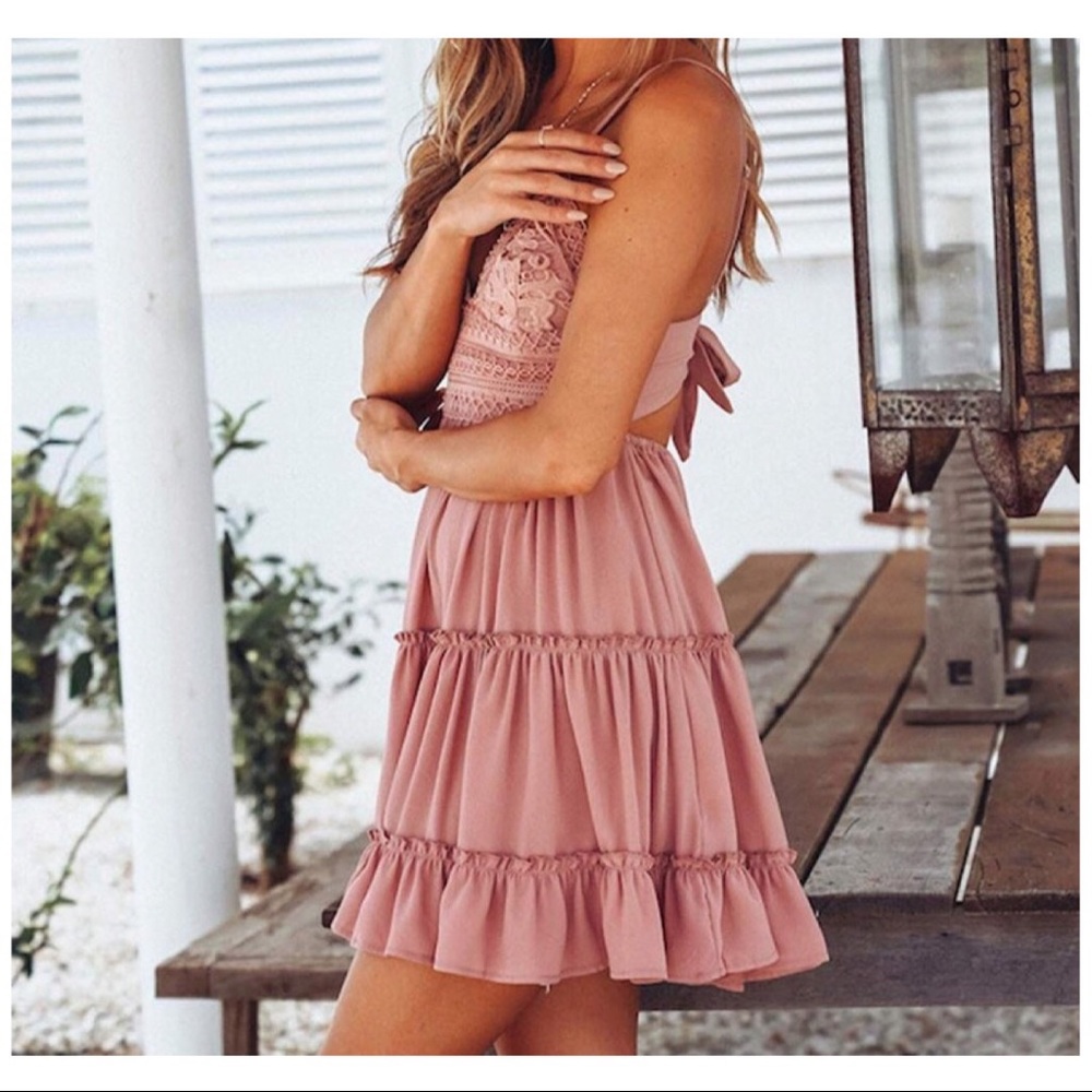 Blush Bow Knot Ruffle Mini Dress - Picture 2 of 5